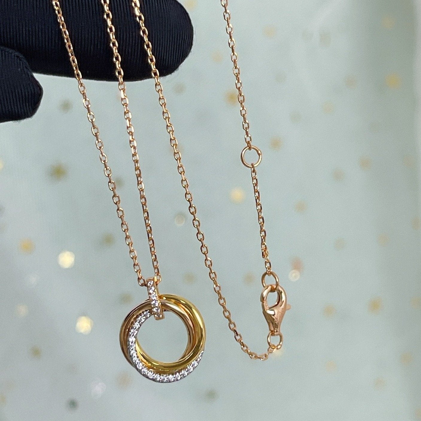 [TOPON]TRINITY NECKLACE SILVER GOLD PINK GOLD DIAMONDS