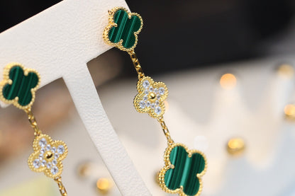 [TOPON]CLOVER EARRINGS GOLD MALACHITE DIAMOND 3 MOTIF