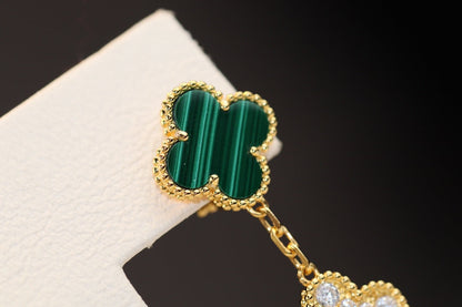 [TOPON]CLOVER EARRINGS GOLD MALACHITE DIAMOND 3 MOTIF