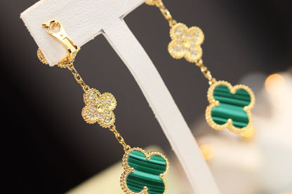 [TOPON]CLOVER EARRINGS GOLD MALACHITE DIAMOND 3 MOTIF