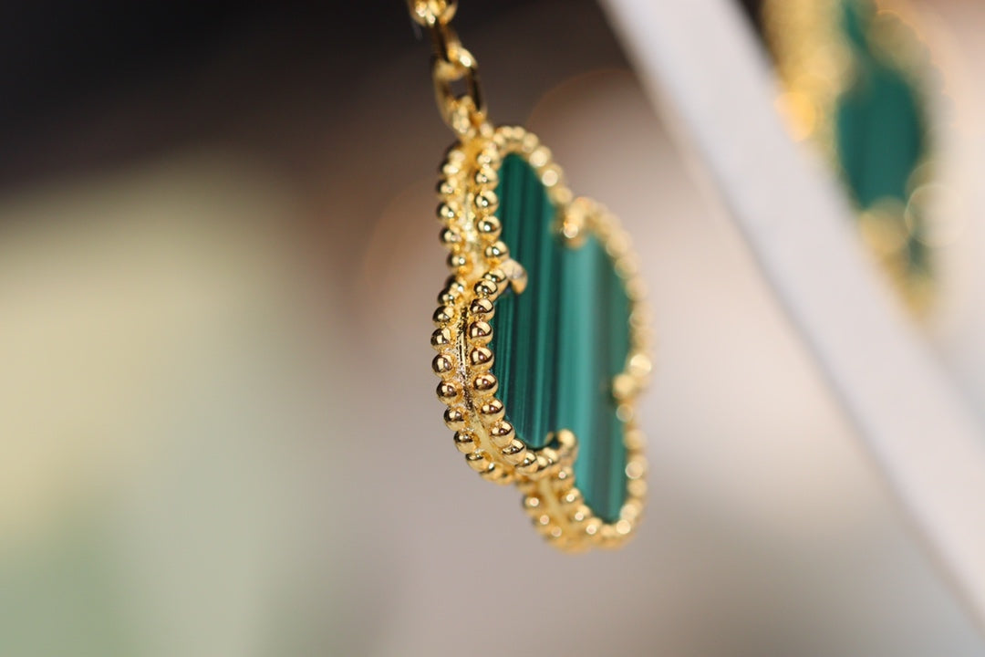 [TOPON]CLOVER EARRINGS GOLD MALACHITE DIAMOND 3 MOTIF