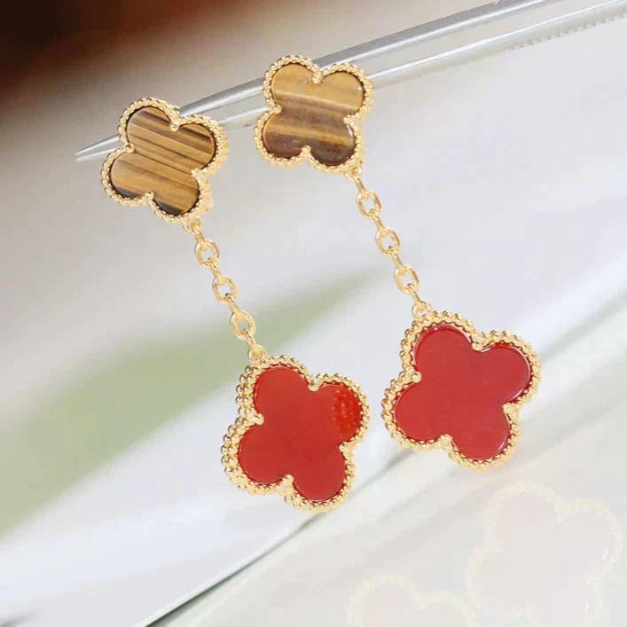 [TOPON]CLOVER  2 MOTIF  TIGER EYE CARNELIAN EARRINGS