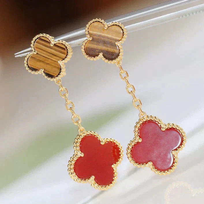 [TOPON]CLOVER  2 MOTIF  TIGER EYE CARNELIAN EARRINGS