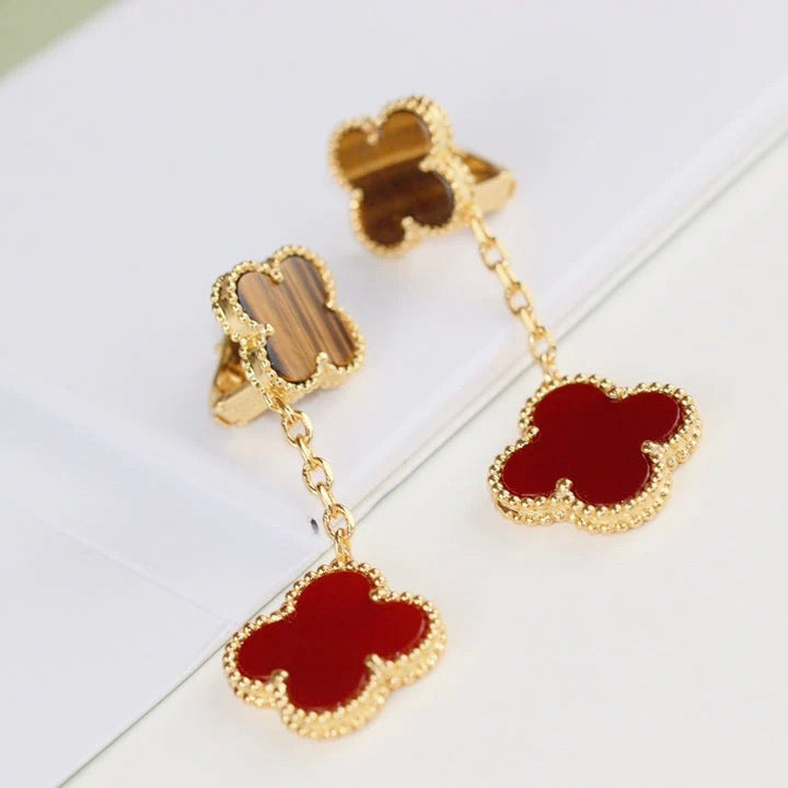 [TOPON]CLOVER  2 MOTIF  TIGER EYE CARNELIAN EARRINGS