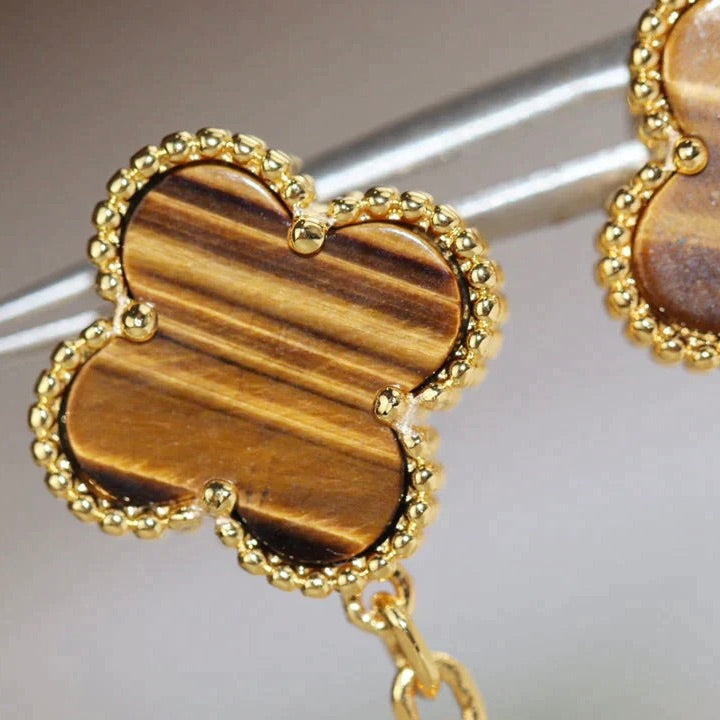 [TOPON]CLOVER  2 MOTIF  TIGER EYE CARNELIAN EARRINGS