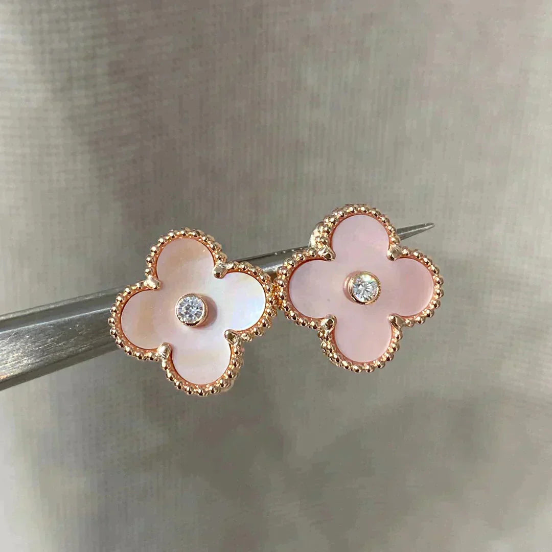 [TOPON]CLOVER MEDIUM 1 MOTIFS  PINK MOP DIAMOND EARRINGS