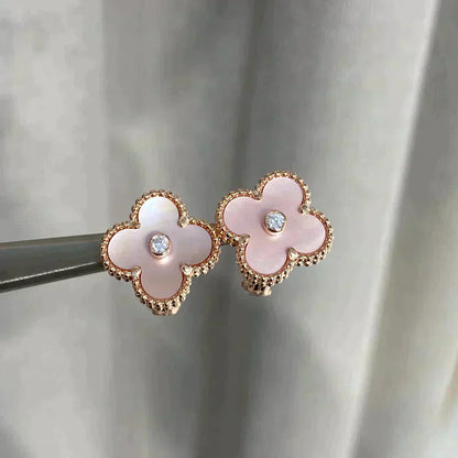 [TOPON]CLOVER MEDIUM 1 MOTIFS  PINK MOP DIAMOND EARRINGS