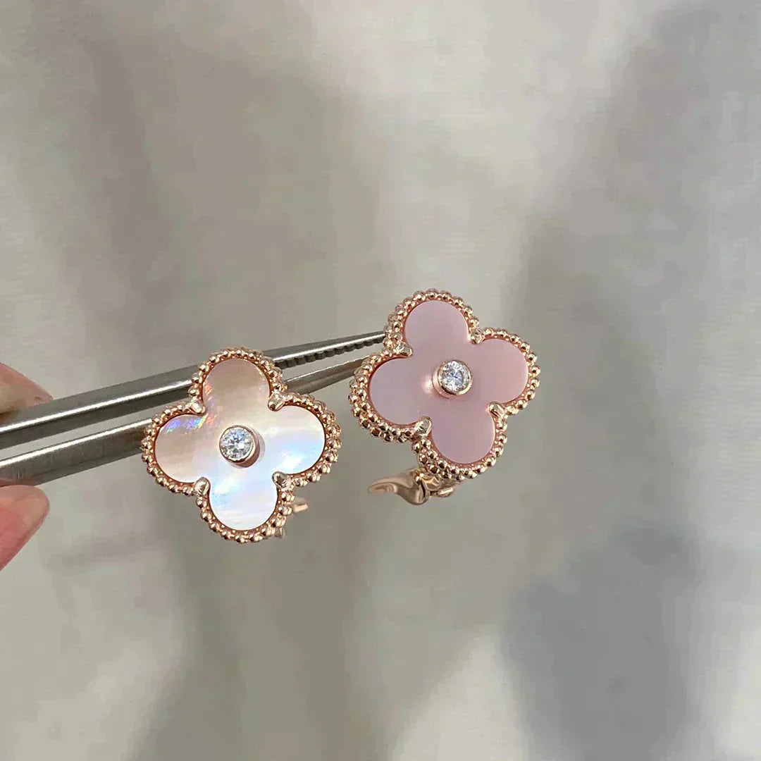 [TOPON]CLOVER MEDIUM 1 MOTIFS  PINK MOP DIAMOND EARRINGS