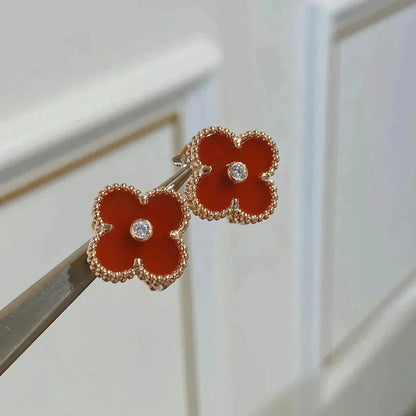 [TOPON]CLOVER MEDIUM 1 MOTIFS CARNELIAN  DIAMOND earrings