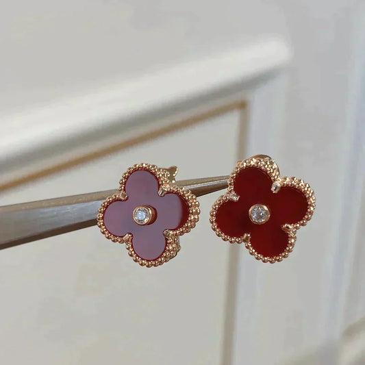 [TOPON]CLOVER MEDIUM 1 MOTIFS CARNELIAN  DIAMOND earrings