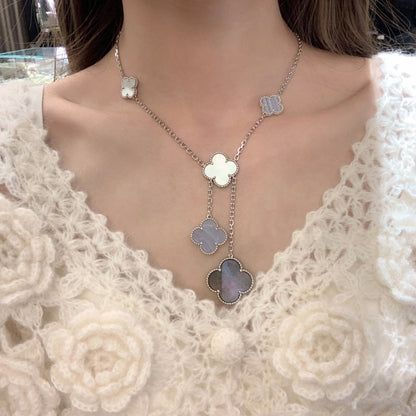 [TOPON]CLOVER MOP CHALCEDONY NECKLACE SILVER 6 MOTIF