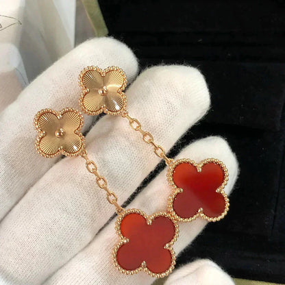 [TOPON]CLOVER 2 MOTIF  LASER CARNELIAN EARRINGS