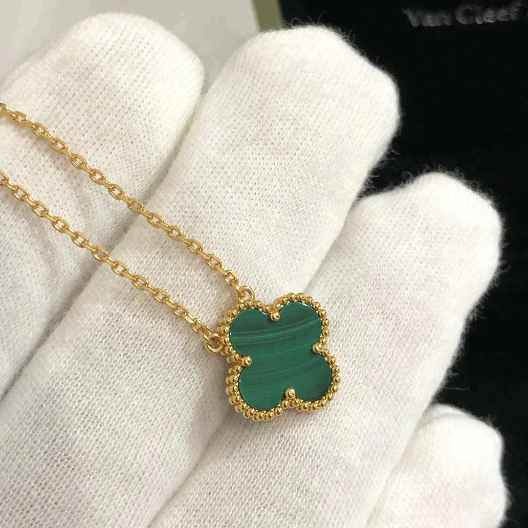 [TOPON]CLOVER 15MM MALACHITE SINGLE FLOWER  NECKLACE