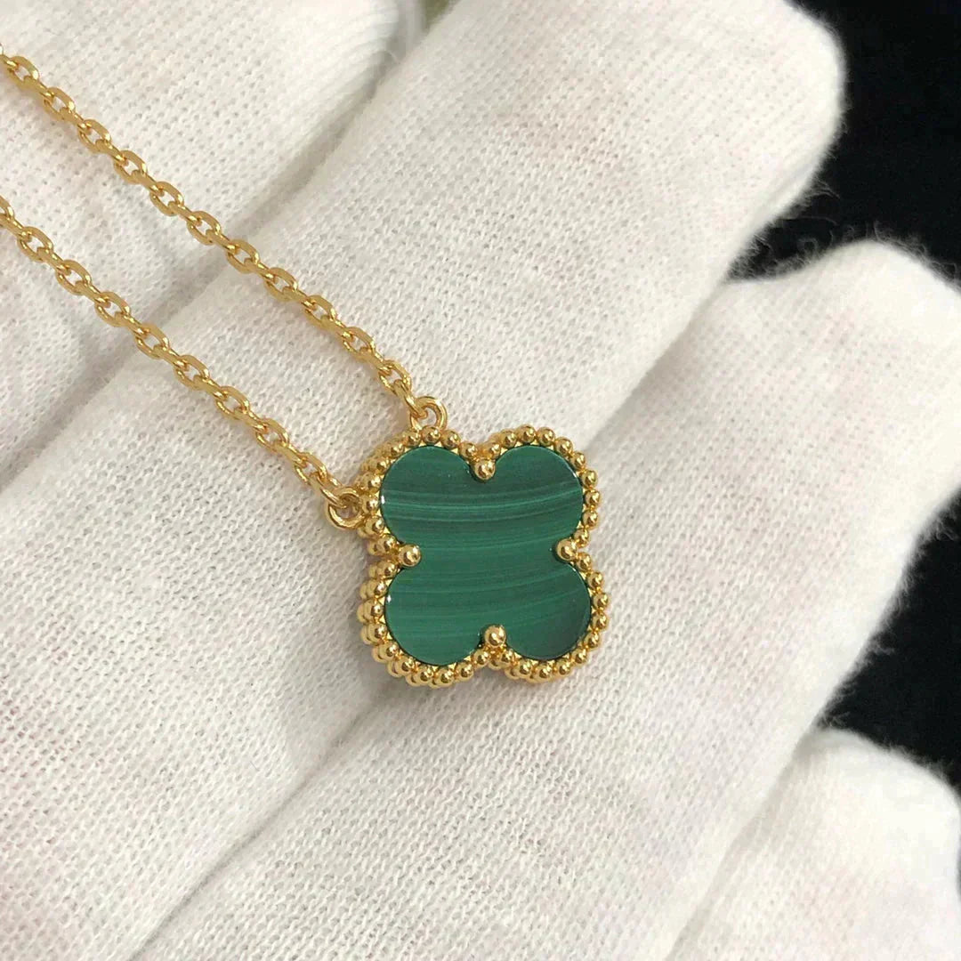 [TOPON]CLOVER 15MM MALACHITE SINGLE FLOWER  NECKLACE