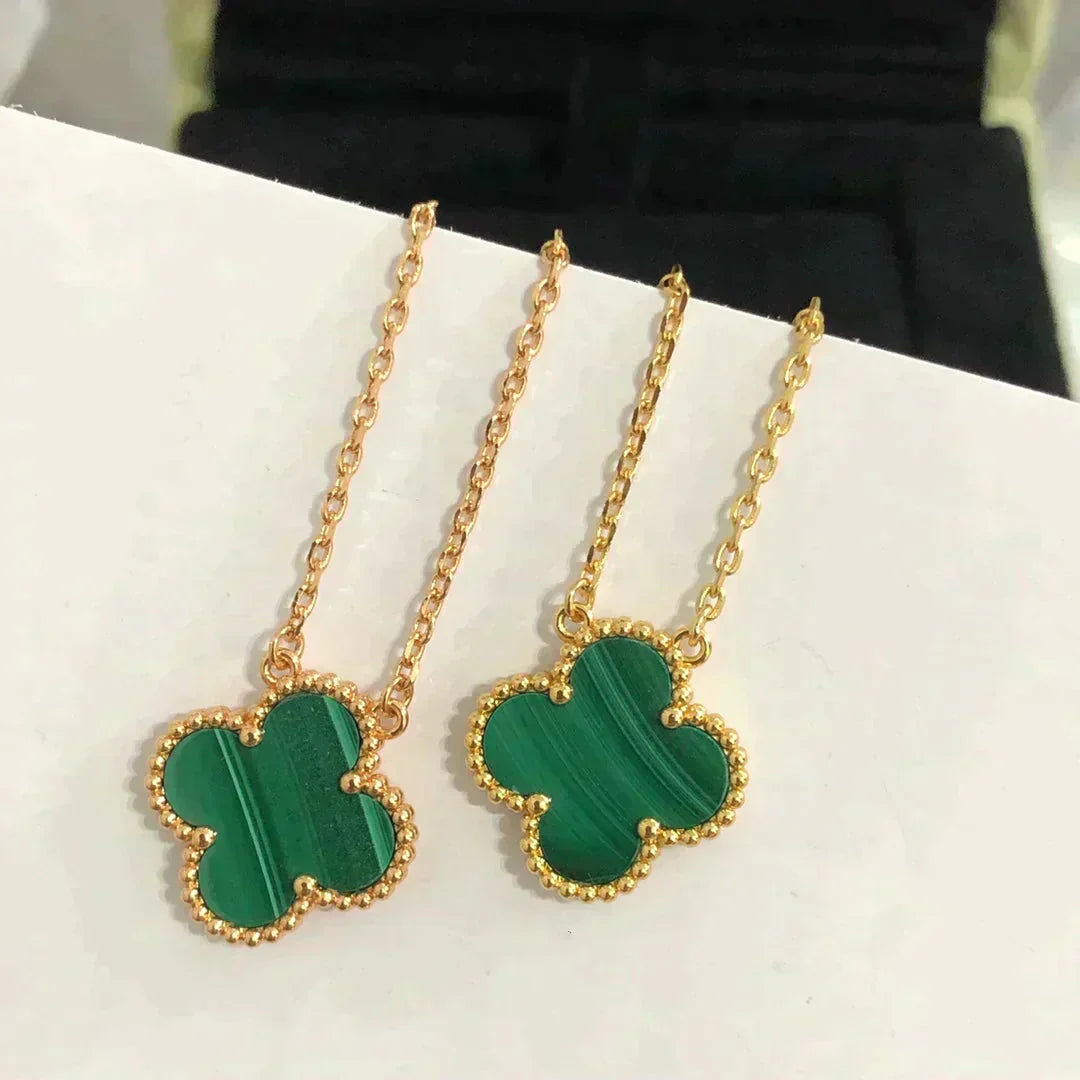 [TOPON]CLOVER 15MM MALACHITE SINGLE FLOWER  NECKLACE