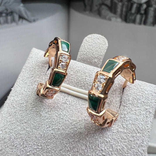 [TOPON]SERPENTI MALACHITE PINK GOLD EARRINGS