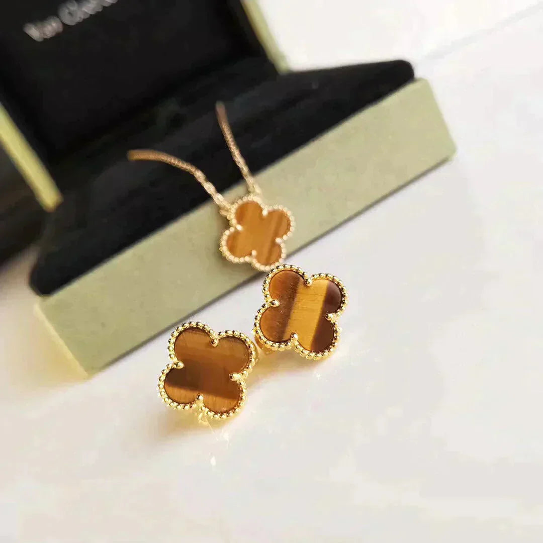 [TOPON]CLOVER MEDIUM 1 MOTIFS TIGER EYE EARRINGS