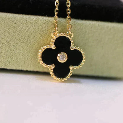 [TOPON]CLOVER 15MM DIAMOND ONYX NECKLACE