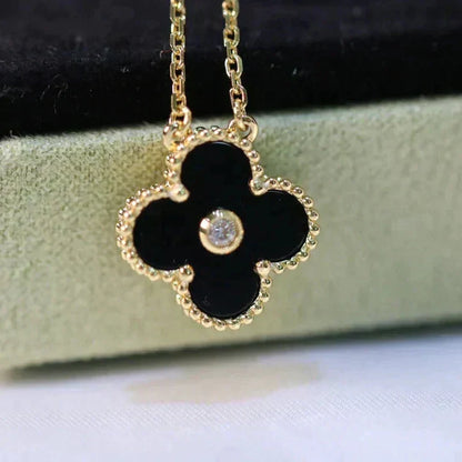 [TOPON]CLOVER 15MM DIAMOND ONYX NECKLACE