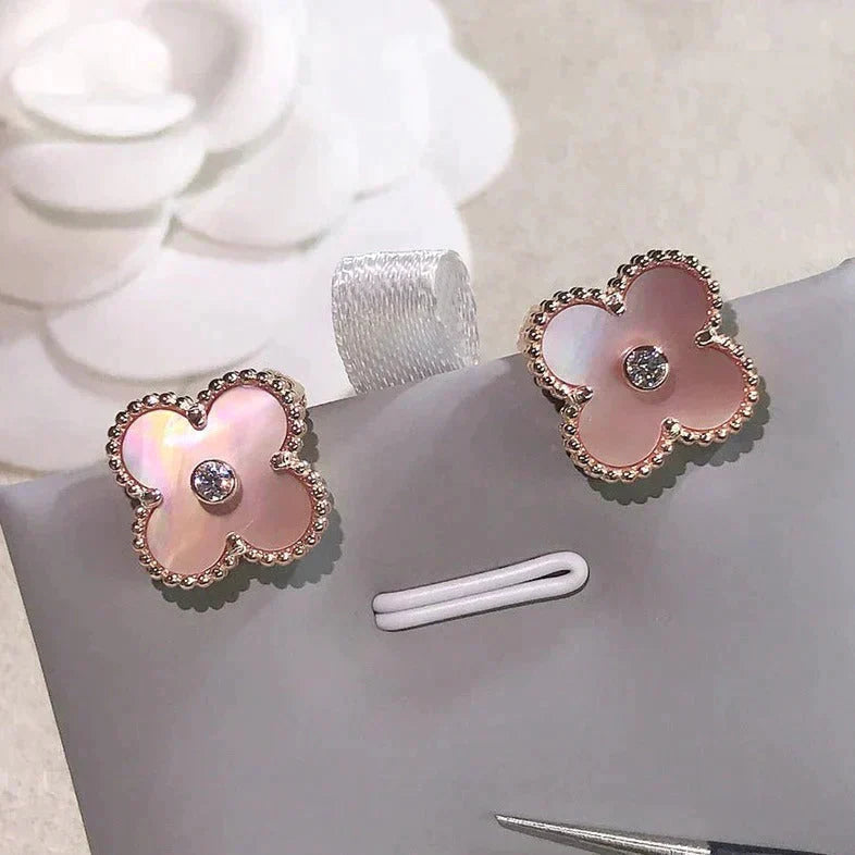 [TOPON]CLOVER MEDIUM 1 MOTIFS  PINK MOP DIAMOND EARRINGS