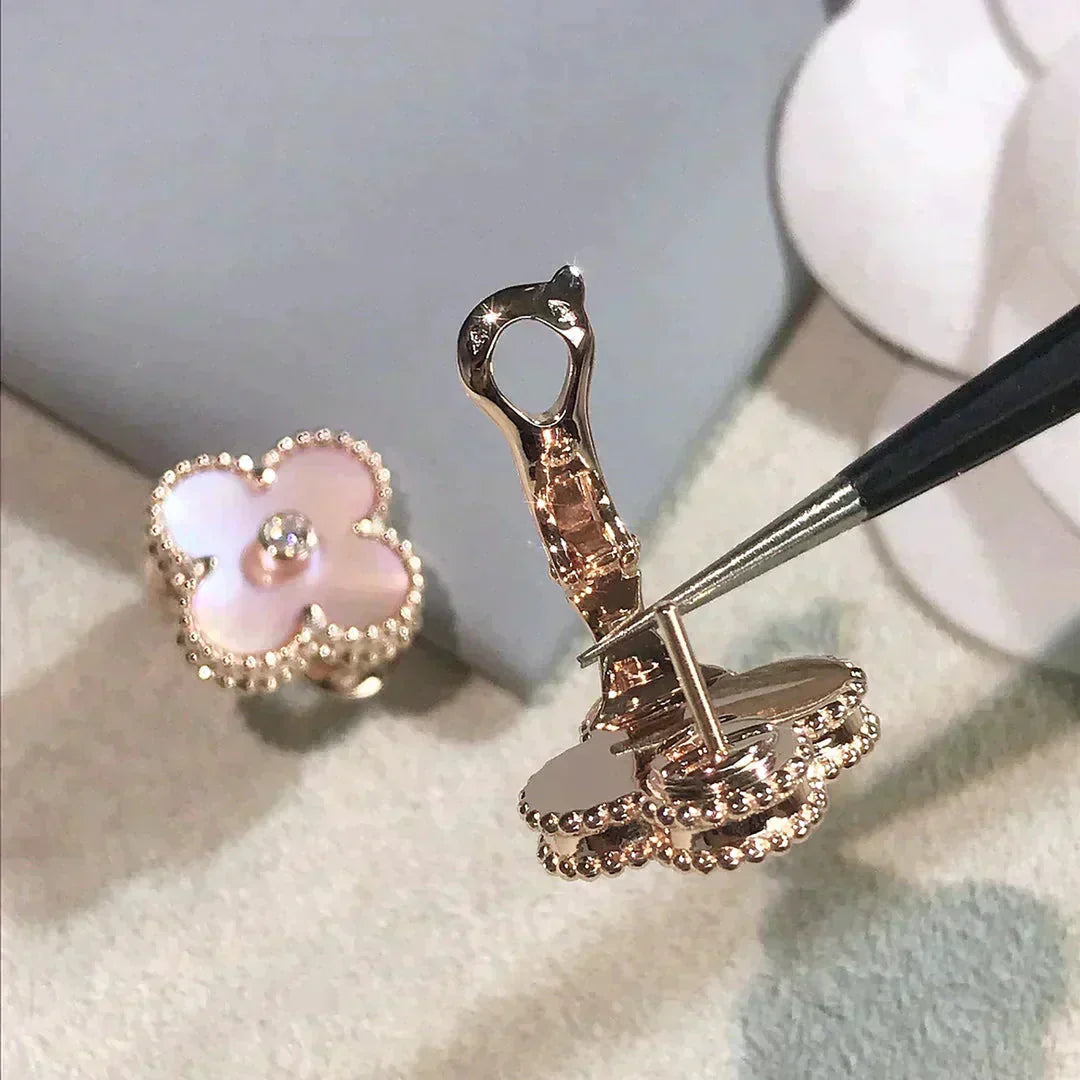 [TOPON]CLOVER MEDIUM 1 MOTIFS  PINK MOP DIAMOND EARRINGS