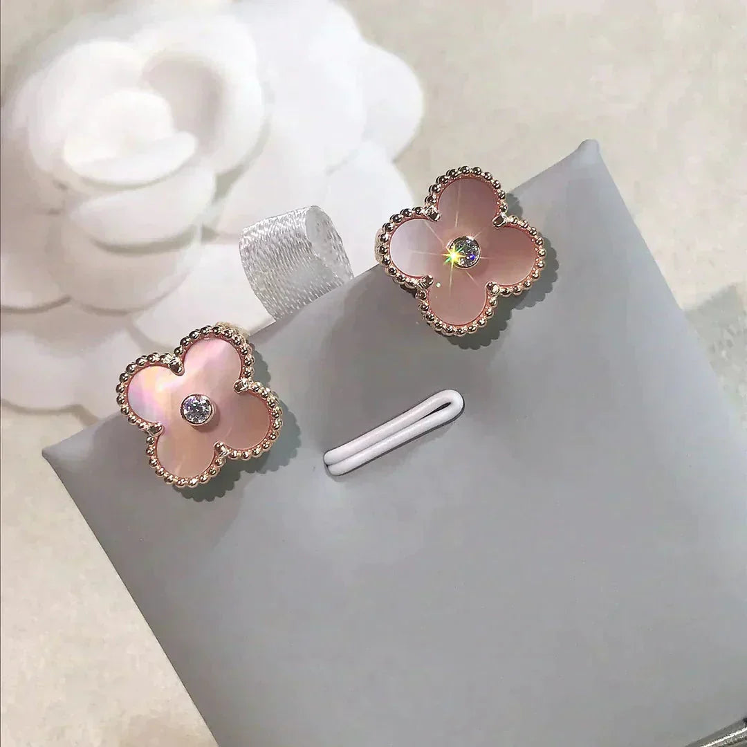 [TOPON]CLOVER MEDIUM 1 MOTIFS  PINK MOP DIAMOND EARRINGS