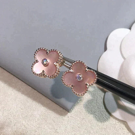 [TOPON]CLOVER MEDIUM 1 MOTIFS  PINK MOP DIAMOND EARRINGS