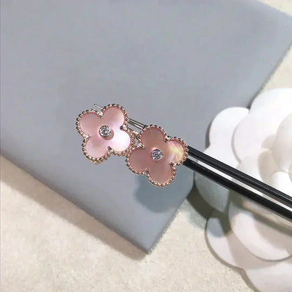 [TOPON]CLOVER MEDIUM 1 MOTIFS  PINK MOP DIAMOND EARRINGS