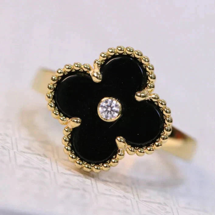 [TOPON]CLOVER ONYX RING GOLD DIAMOND