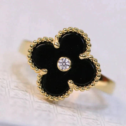 [TOPON]CLOVER ONYX RING GOLD DIAMOND