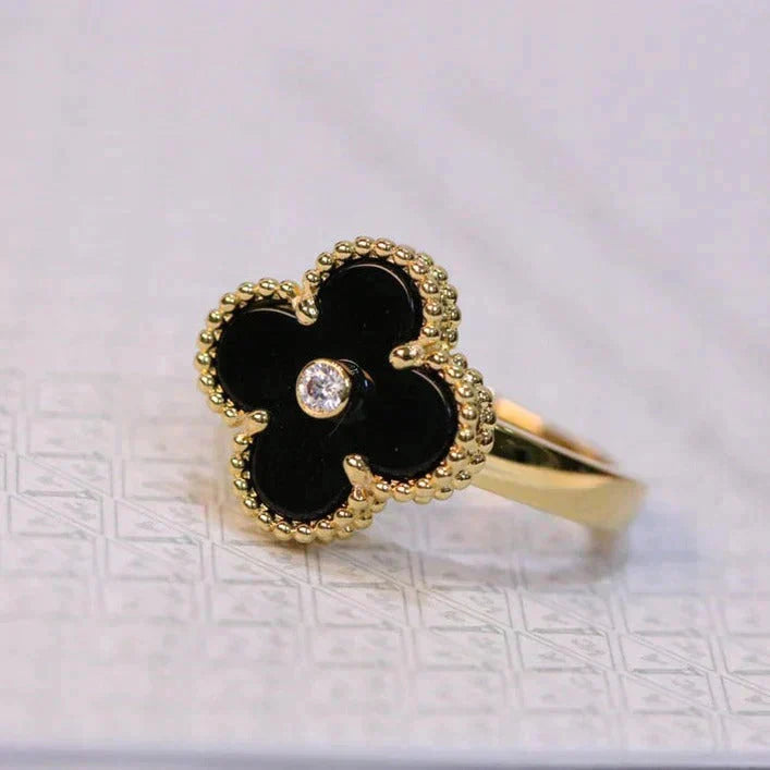 [TOPON]CLOVER ONYX RING GOLD DIAMOND