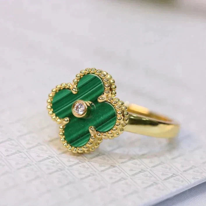 [TOPON]CLOVER MALACHITE RING GOLD DIAMOND