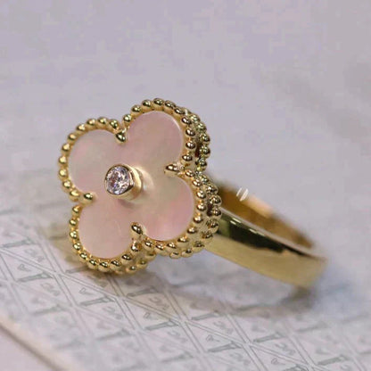 [TOPON]CLOVER PINK MOP RING GOLD DIAMOND