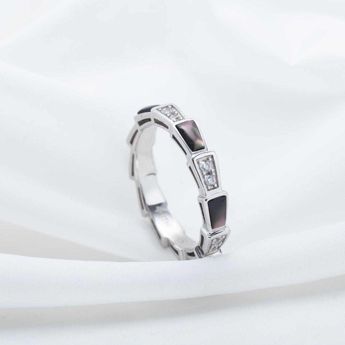 [TOPON]SERPENTI RING SILVER  DIAMOND BLACK MOP 3MM