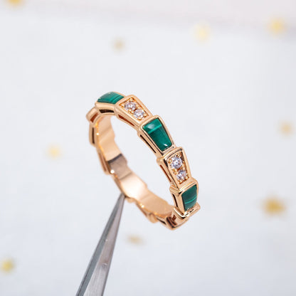 [TOPON]SERPENTI RING PINK GOLD MALACHITE DIAMOND 3MM