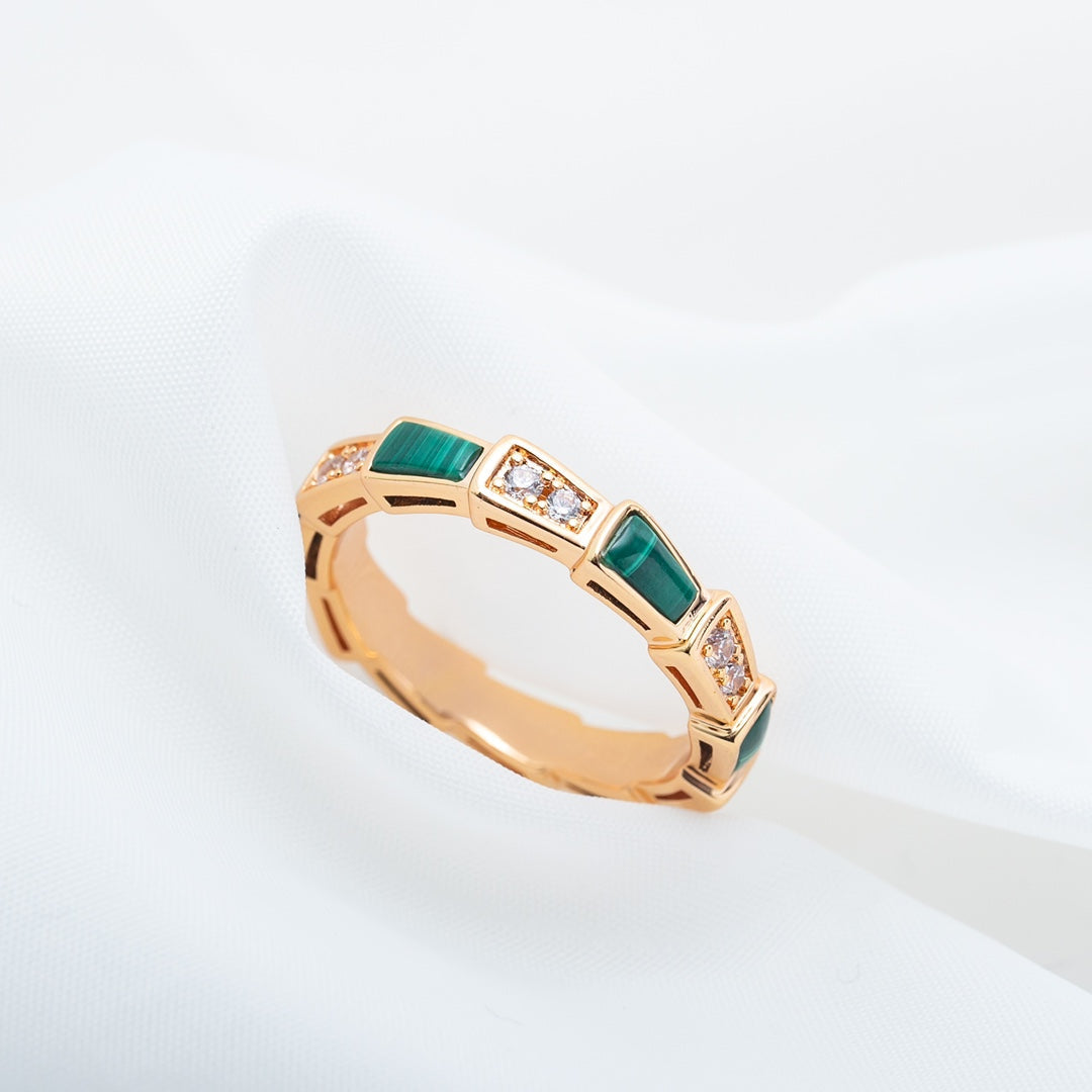 [TOPON]SERPENTI RING PINK GOLD MALACHITE DIAMOND 3MM