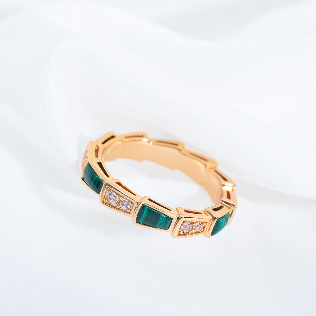 [TOPON]SERPENTI RING PINK GOLD MALACHITE DIAMOND 3MM