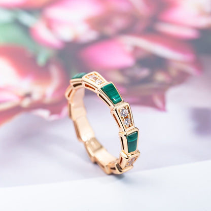 [TOPON]SERPENTI RING PINK GOLD MALACHITE DIAMOND 3MM