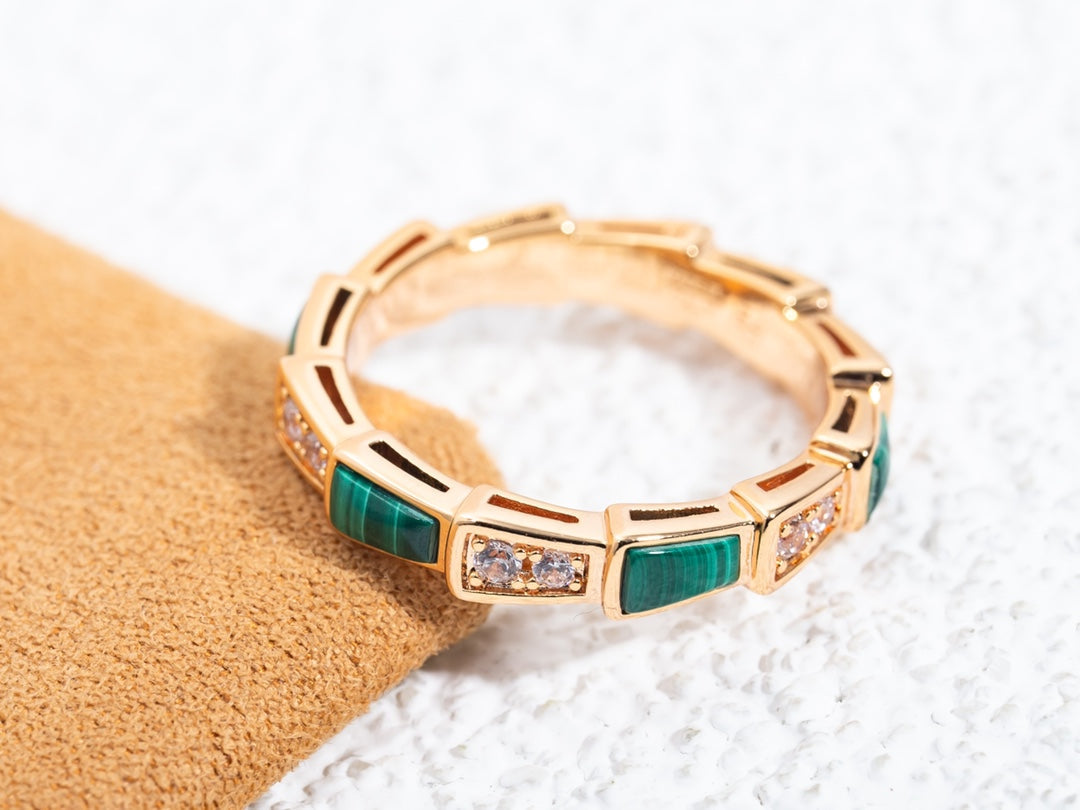 [TOPON]SERPENTI RING PINK GOLD MALACHITE DIAMOND 3MM