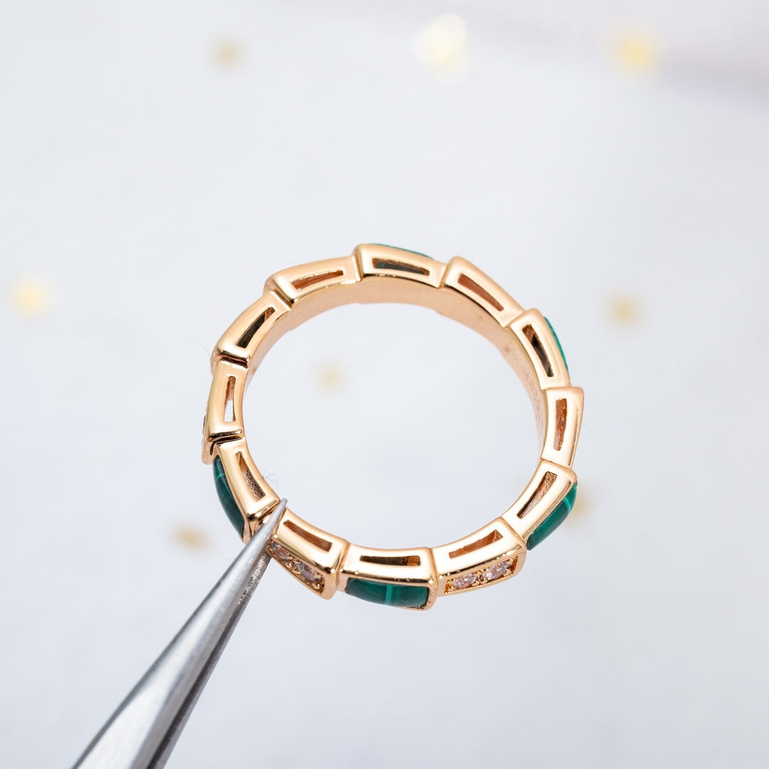 [TOPON]SERPENTI RING PINK GOLD MALACHITE DIAMOND 3MM