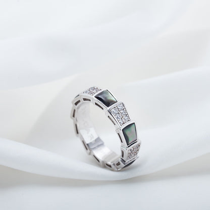 [TOPON]SERPENTI RING SILVER DIAMOND BLACK MOP 4MM