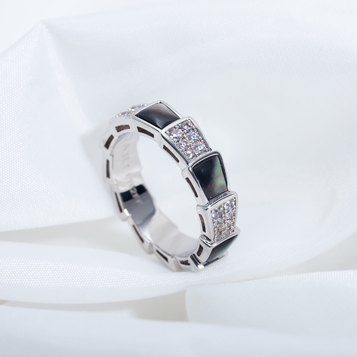 [TOPON]SERPENTI RING SILVER DIAMOND BLACK MOP 4MM