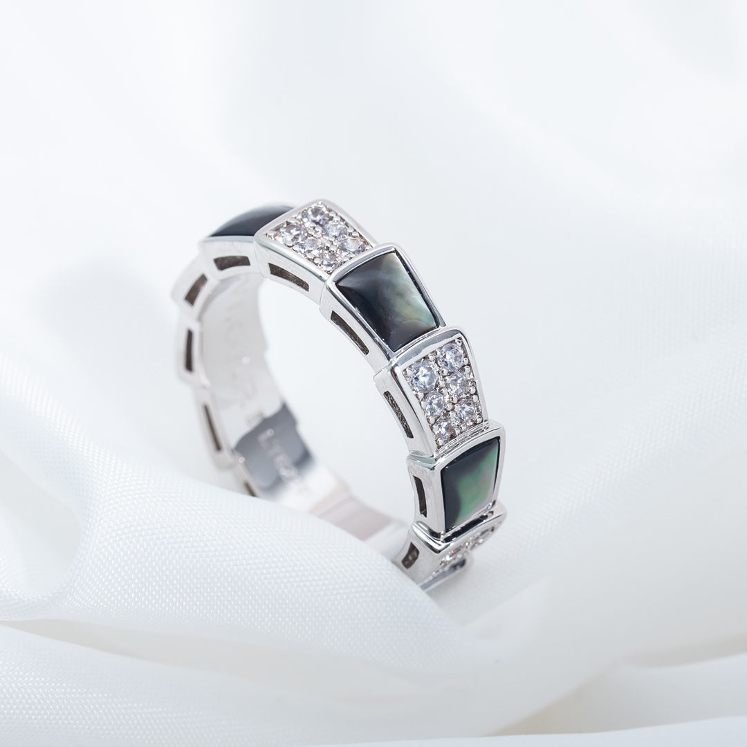 [TOPON]SERPENTI RING SILVER DIAMOND BLACK MOP 4MM