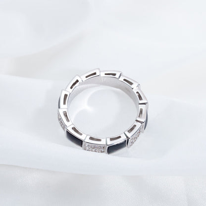 [TOPON]SERPENTI RING SILVER DIAMOND BLACK MOP 4MM