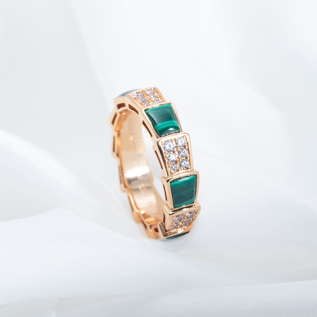 [TOPON]SERPENTI RING PINK GOLD MALACHITE DIAMOND PAVED 4MM