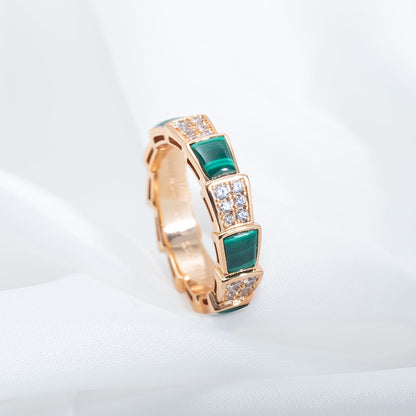 [TOPON]SERPENTI RING PINK GOLD MALACHITE DIAMOND PAVED 4MM