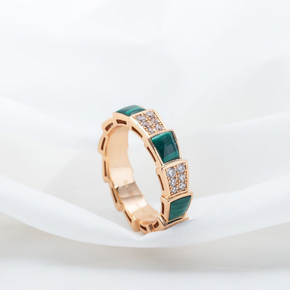 [TOPON]SERPENTI RING PINK GOLD MALACHITE DIAMOND PAVED 4MM