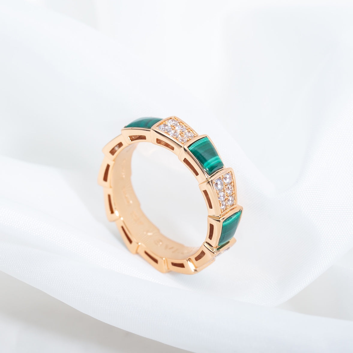 [TOPON]SERPENTI RING PINK GOLD MALACHITE DIAMOND PAVED 4MM