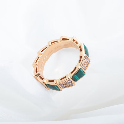 [TOPON]SERPENTI RING PINK GOLD MALACHITE DIAMOND PAVED 4MM