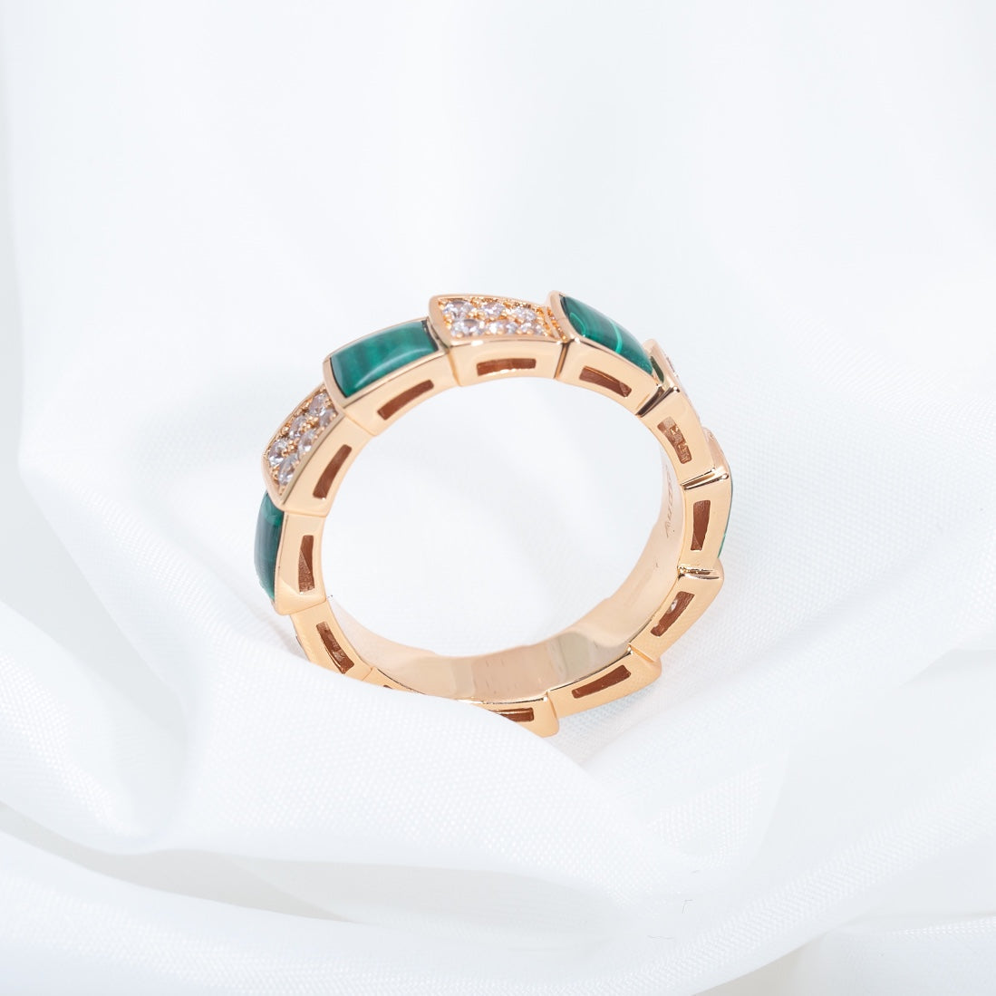 [TOPON]SERPENTI RING PINK GOLD MALACHITE DIAMOND PAVED 4MM